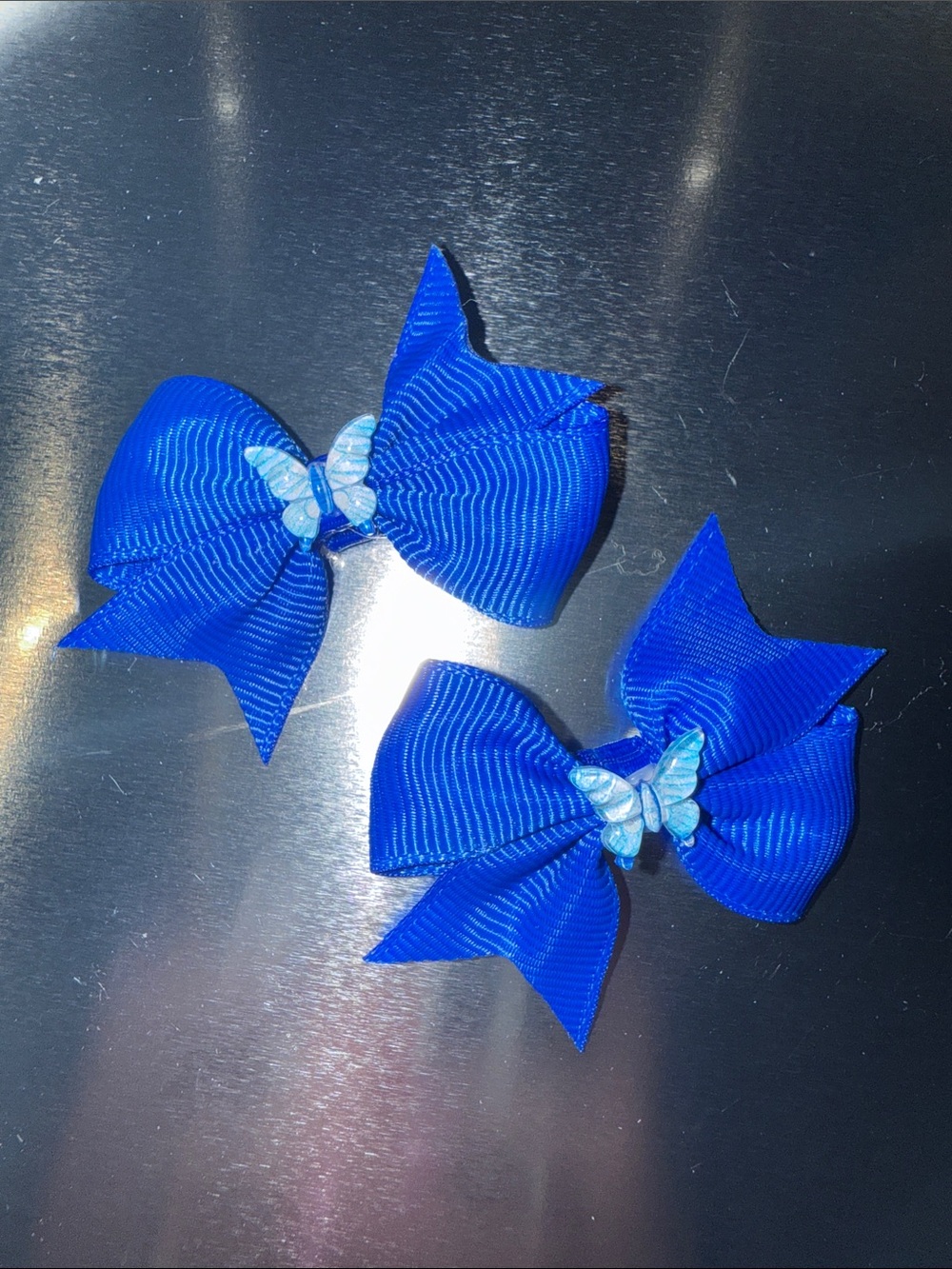 1 pair blue Butterfly Grosgrain Ribbon Hair Bows Handcrafted 2.16 inches